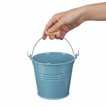 kohteita Koristeämpäri, metalli, puinen kahva, kukkaruukku, sininen, 16 cm korkea, 2 kpl