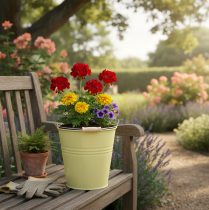 kohteita Metallinen ämpäri/kukkaruukku vihertävänkeltainen, 26x22,5x23cm, 6l