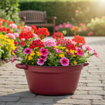 kohteita Metallinen ämpäri kahvoilla, koristeellinen ruukku istutukseen, punainen, Ø20,5cm, K10,5cm