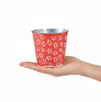 kohteita Punavalkoinen minikukkaruukku, kukkakuvio, metalli, Ø10,5cm, korkeus 10,5cm