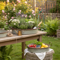 kohteita Soikea metallitarjotin kahvalla, ruosteenvärinen, 46/52 cm, 2 kpl:n setti