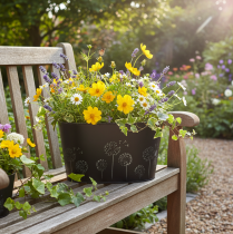 kohteita Koristeellinen metallikulho, soikea, musta ja hopea, kukkakuvio, 20,5 x 12,5 x 12 cm