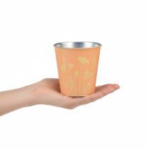 kohteita Metallinen kukkaruukku, persikkakuvio, istutusastia, Ø10,5cm, korkeus 10,5cm