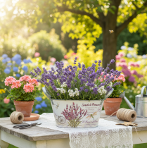 kohteita Soikea metallinen kukkakulho kahvoilla, laventeli, 26 × 13 × 14,5 cm