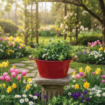 kohteita Koristeellinen kulho kahvoilla, metallinen kukkakulho, punainen, Ø29cm, K14.5cm