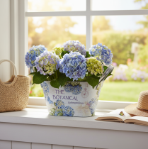 kohteita Kukkakulho kahvoilla, hortensiakuvio, metalli, 26 × 13 × 14,5 cm