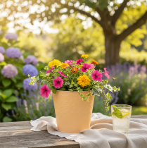 kohteita Metallinen istutusruukku, pastellin oranssi, Ø13,5cm, korkeus 12,5cm