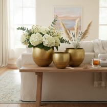 kohteita Koristeelliset maljakot, messinginkeltaiset, metallimaljakot Ø18/15/12,5 cm, 3 kpl:n setti