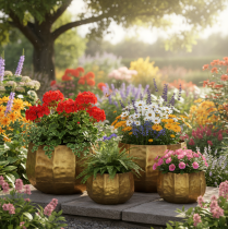 kohteita Metallinen koristeellinen kukkaruukku, messinki, Ø22/18/14cm, 3 kpl setti