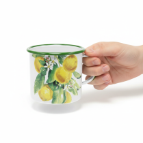 kohteita Emaloitu ruukku, koristeellinen ruukku sitruunanoksalla, välimerellinen istutusastia Ø9,5 cm, korkeus 10 cm