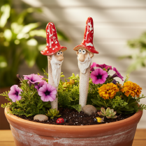kohteita Kääpiöhahmo irrotettavaksi, pitkällä parralla ja sienihatulla, koriste, 17 cm, 2 kpl