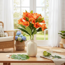 kohteita Keinotekoinen alstroemeria, oranssi kukka, keinotekoinen kimppukoriste, 75 cm, 3 kpl
