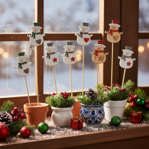 kohteita Puiset lumiukkokepit kukkakoristeisiin, joulu, 31 cm, 12 kpl