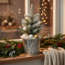 kohteita Metallinen istutusruukku kimaltelevilla kuusilla, 13 cm