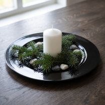 kohteita Koristeellinen lautanen musta litteä kiiltävä muovi Ø28cm korkeus 2cm