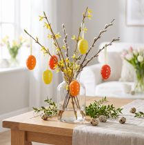 kohteita Mini pääsiäismuna ripustettavaksi pilkullinen keltainen, punainen, oranssi H4cm 24 kpl