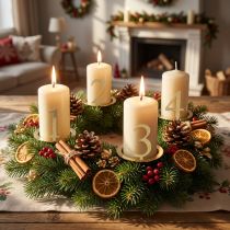 kohteita Kynttilärengas, kartiokynttilänumerosarja adventtiseppeleeseen, 3 cm, 4 kpl