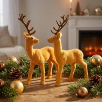 kohteita Deer deco poro keltainen ruskea parvettu H20,5cm 2 sarja