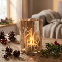 kohteita Lantern Glass Deco Trees Ruskea Tealight lasi Ø9,5cm K13,5cm