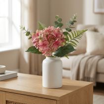 kohteita Hortensia keinotekoinen vaaleanpunainen ja vihreä puutarhakukka silmuilla 52cm