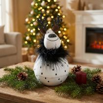 kohteita Deko-Rentier, Weihnachtsdeko, Dekofigur aus Metall, Advent White, Black H15,5cm Ø8cm