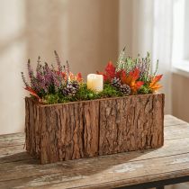 kohteita Pitkulainen puinen kukkalaatikko, männynkuoresta tehty kukkalaatikko, 27 × 10 cm