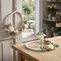 kohteita Koristeellinen puinen sormus Shabby Chic valkoinen Ø19cm, häät, kevät, ovenkoriste, 4 kpl setti