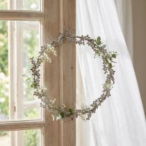 kohteita Ikkunakoriste, ovikranssi, shabby chic -kukkaseppele, metalli, valkoinen, Ø16,5 cm