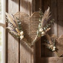 kohteita Heart Jute Natural Kuivatuille kukille 35cm 4kpl