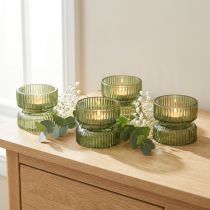 kohteita Lasiset tuikkukupit, koristeelliset, uurretut, vihreät, Ø9cm, K7cm, 4 kpl