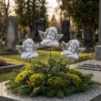 kohteita Koristeenkeli kepillä koristeellinen hautakoristeet harmaa valkoinen K6,5cm 3 kpl