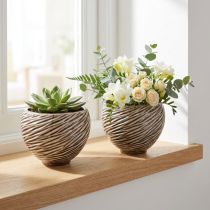 kohteita Koristekulho Kukkaruukku Keraaminen Beige Ruskea Ø15cm 2kpl