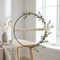 kohteita Koristerengas, metalli, puuhelmet, Ø30cm, musta, valkoinen, luonnonvärinen, 4 kpl setti