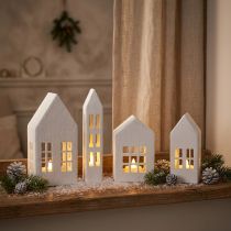 kohteita Miniatyyritalot sisustukseen ja tunnelman luomiseen, erittäin koristeellinen, ajaton muotoilu kotiin, 14 cm, 4 kpl