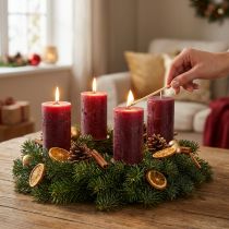kohteita Yksiväriset viininpunaiset maalaismaiset turvalliset adventtikynttilät 110 × 60 mm, 4 kpl:n setti, itsestään sammuva