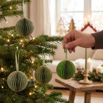 kohteita Joulupallot, paperiset hunajakennopallot, vihreät ja kultaiset, 7 cm, 4 kpl, koriste