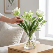 kohteita Tekokukka papukaija tulppaani keinotekoinen tulppaani vihreä valkoinen 69cm