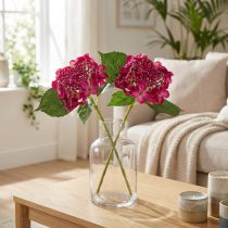 kohteita Keinotekoiset hortensiat Pink Branch Flower Lehdet 43cm 2kpl