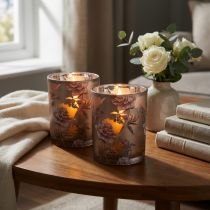 kohteita Koristeellinen lasilyhty pionit hopeanruskea K12.5cm 2 kpl