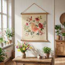 kohteita Kukkakoristeinen seinätaide, puinen bambumatto seinäkoriste juuttinarulla, K44 x L42cm olohuoneeseen