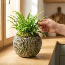 kohteita Betoninen istutusruukku, antiikkityylinen, vihreä ja ruskea, pyöreä ruukku, Ø15,5 cm