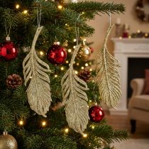 kohteita Koristesulat, kuusenkoristeet glitterillä, adventtikoriste, höyhenet ripustettavaksi Golden L22cm 12kpl.
