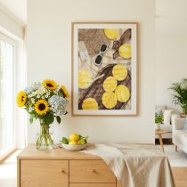 kohteita Seinäkoriste "Makea sitruuna-aika" - Kesäinen kuva limonaadilla ja olkihatulla, 40x60cm puukehyksissä