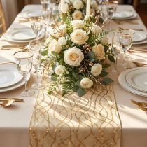 kohteita Pöytäliina beige kultaiset ketjut pöytäjalka samettia 28×270cm