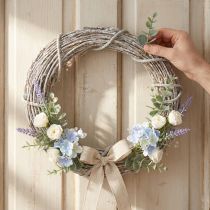 kohteita Koristeellinen seppele, valkoiseksi kalkittu, oviseppele, shabby chic, Ø42cm, luonnon oksat, maalaistyyli