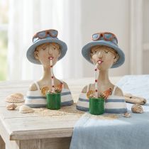kohteita Female Bust Cocktail Sininen Valkoinen Koristefiguurit K10,5cm 2kpl