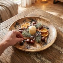 kohteita Deco Plate Wood Luonnollinen, Kultainen Crackle Effect Mangopuu Ø30
