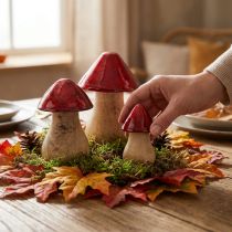 kohteita Koristesienet puiset sienet punainen kiiltävä syyskoristeet H6/8/10cm 3 kpl setti