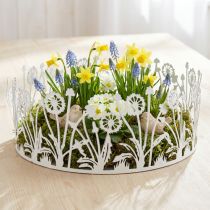 kohteita Koristeellinen tarjotin voikukkailla, metallikoristeet kevätvalkoiseen, hopea shabby chic Ø25cm K10,5cm