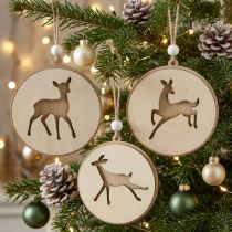 kohteita Riipus, jossa peura, deco medaljonki, puukoriste, Advent Ø9,5cm 6kpl.